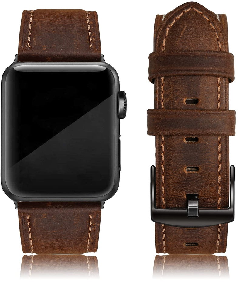 EDIMENS Leather Bands Compatible with Apple Watch 42mm 44mm, Genuine Leather Vintage Strap Classic Buckle Compatible with Apple iWatch Series 5/4/3/2/1, Sports&Edition Men & women, Marron Brown - Image 1